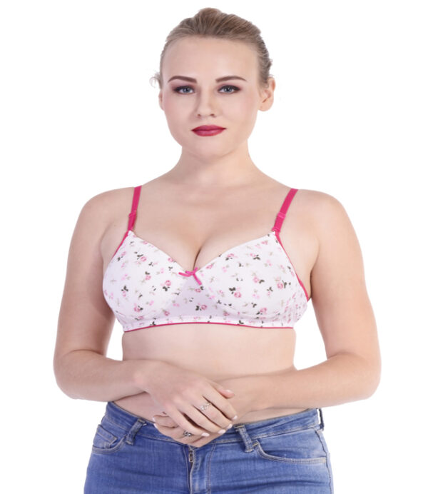 Women's White Floral Print Lightly Padded Non-Wired Everyday Bra